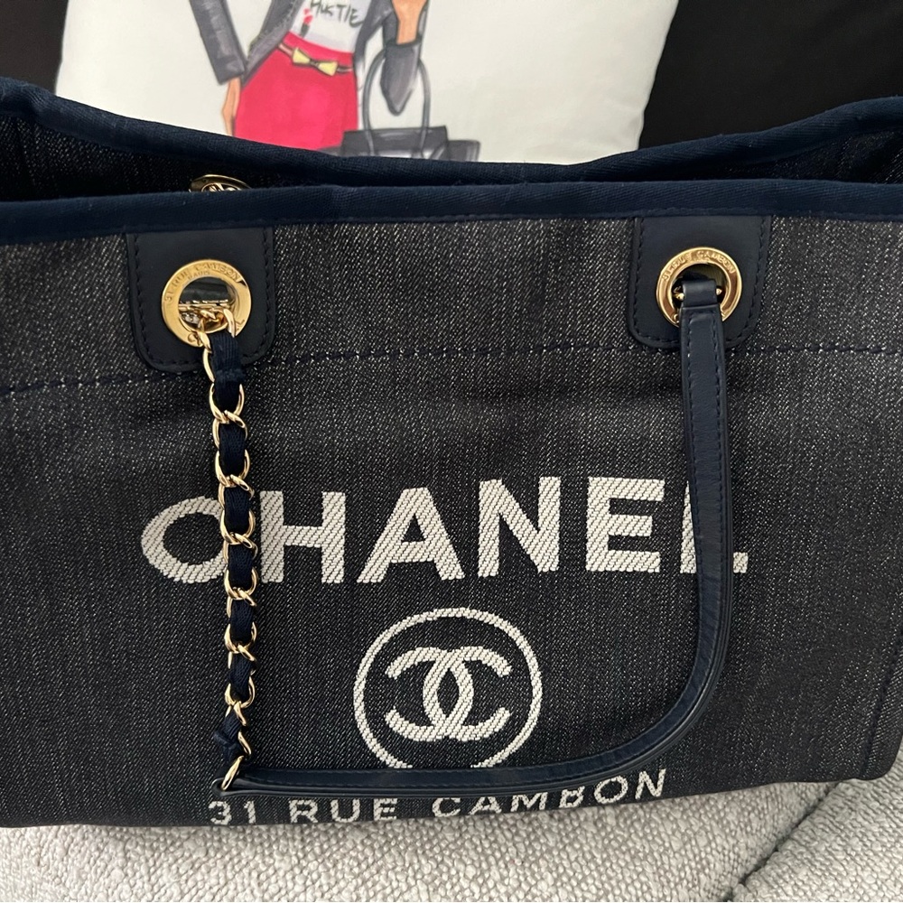 Authentic Chanel - blue denim Deauville tote